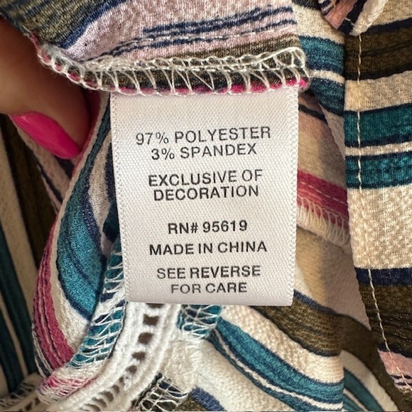 Fever Women's Off The Shoulder Multicolor Striped Tunic Blouse Flutter Sleeve LG - Picture 6 of 8